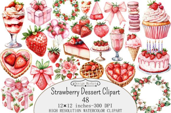 Download Watercolor Strawberry Dessert Clipart - Dessert Collection