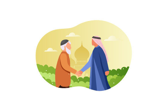 Download Muslim Hand Shaking Illustration Art - Premium Resources